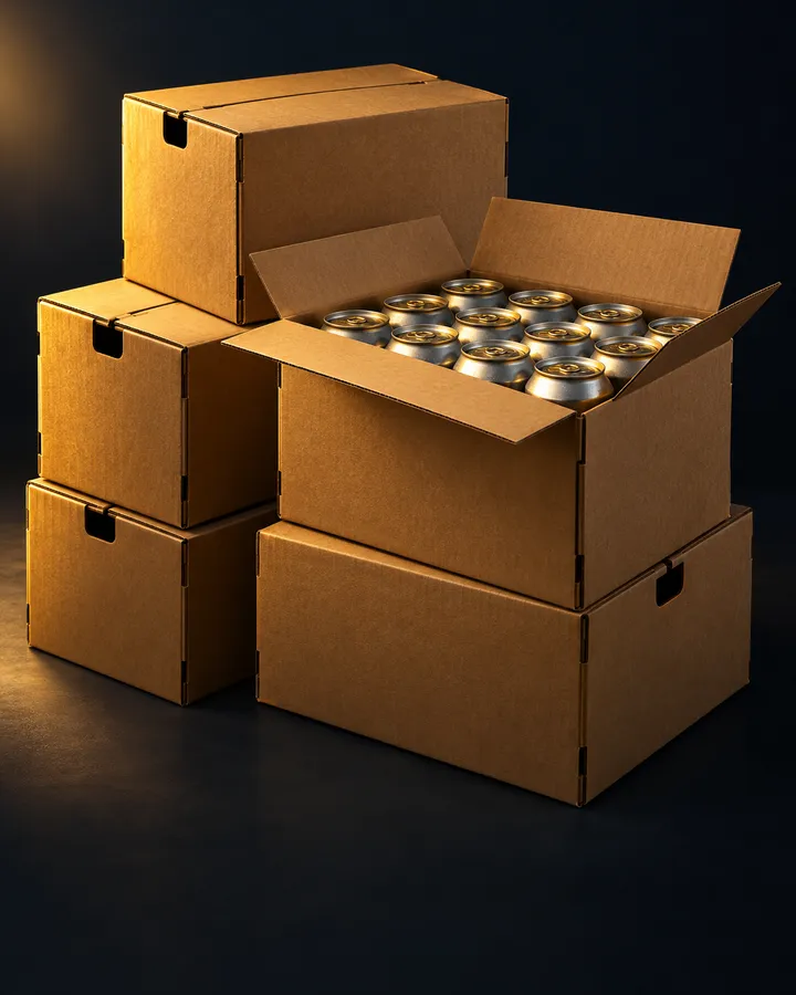 Stacked beer cartons