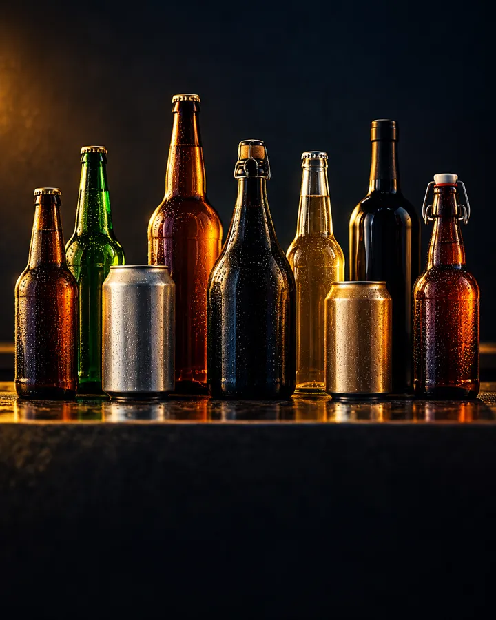 Assorted beer bottles and cans